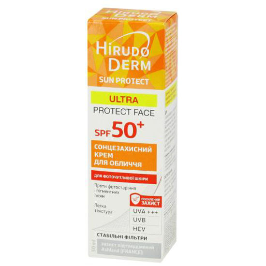 Крем для лица SPF 50+ Ultra Protect Face (Ультра Протект Фейс) из серии Hirudo Derm Sun Protect (Хирудо Дерм Сан Протект) 50 мл